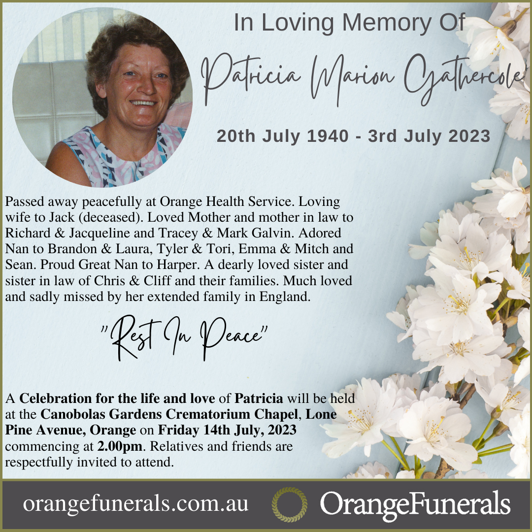 Patricia Marion Gathercole | Orange Funerals